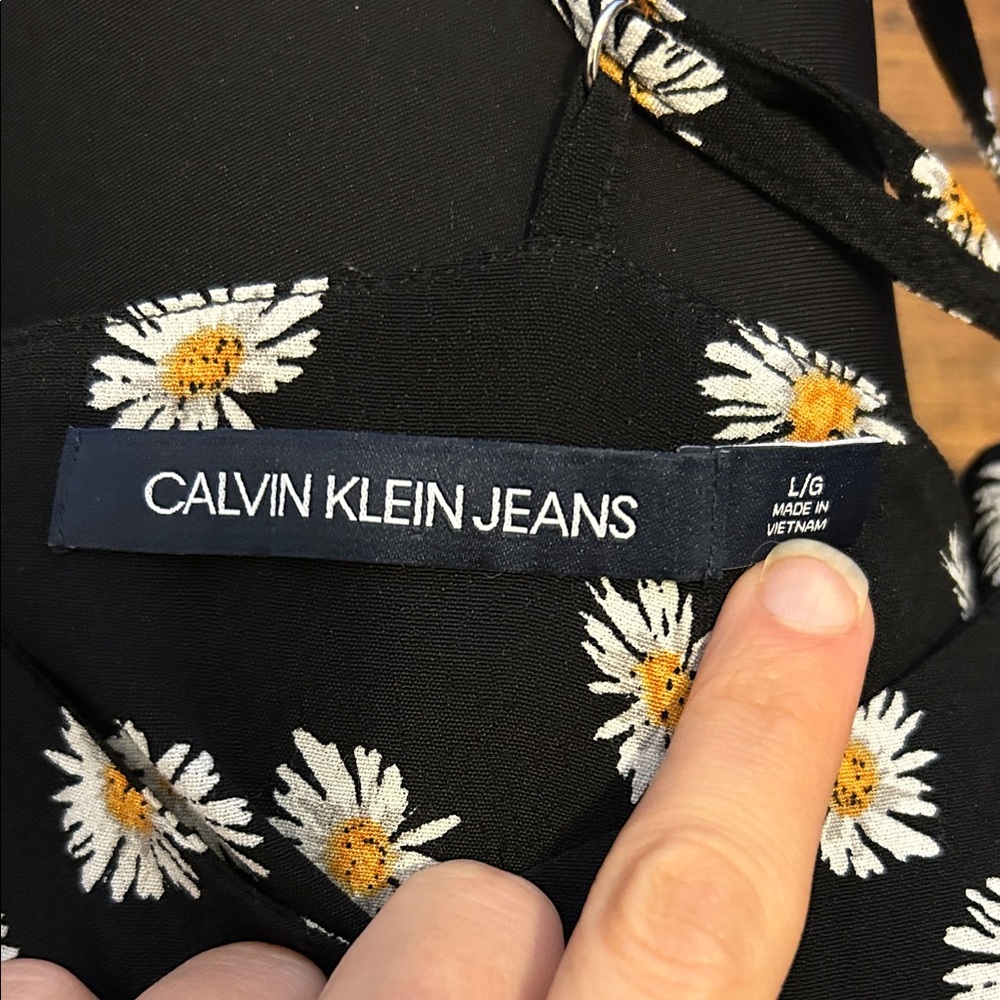 Calvin Klein Jeans Black Daisy Print Spaghetti Strap Dress - Size L, NWOT - Picture 2 of 14